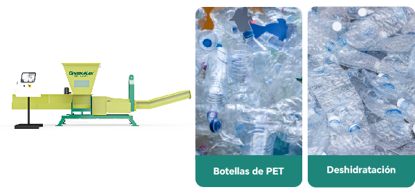 Deshidratación y compactación de botellas PET